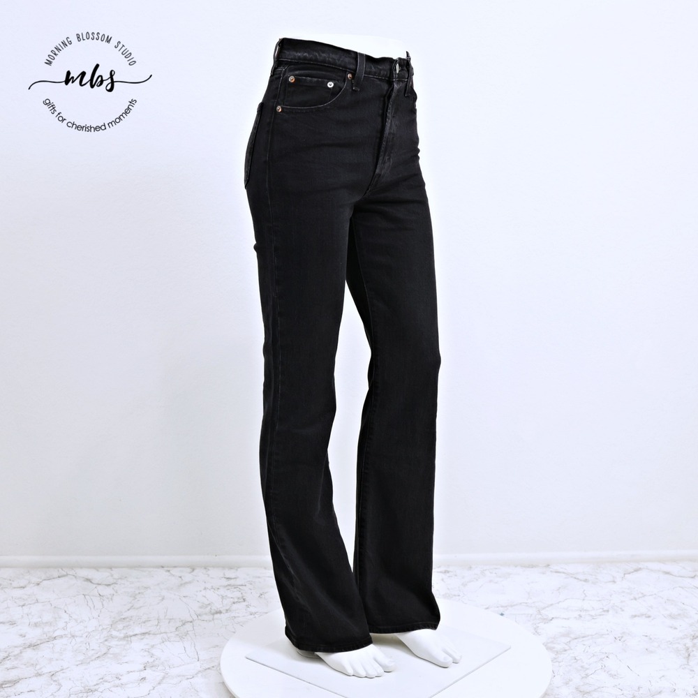 Levi's Premium Ribcage High Waist Button Fly Bootcut Jeans Black Women 25